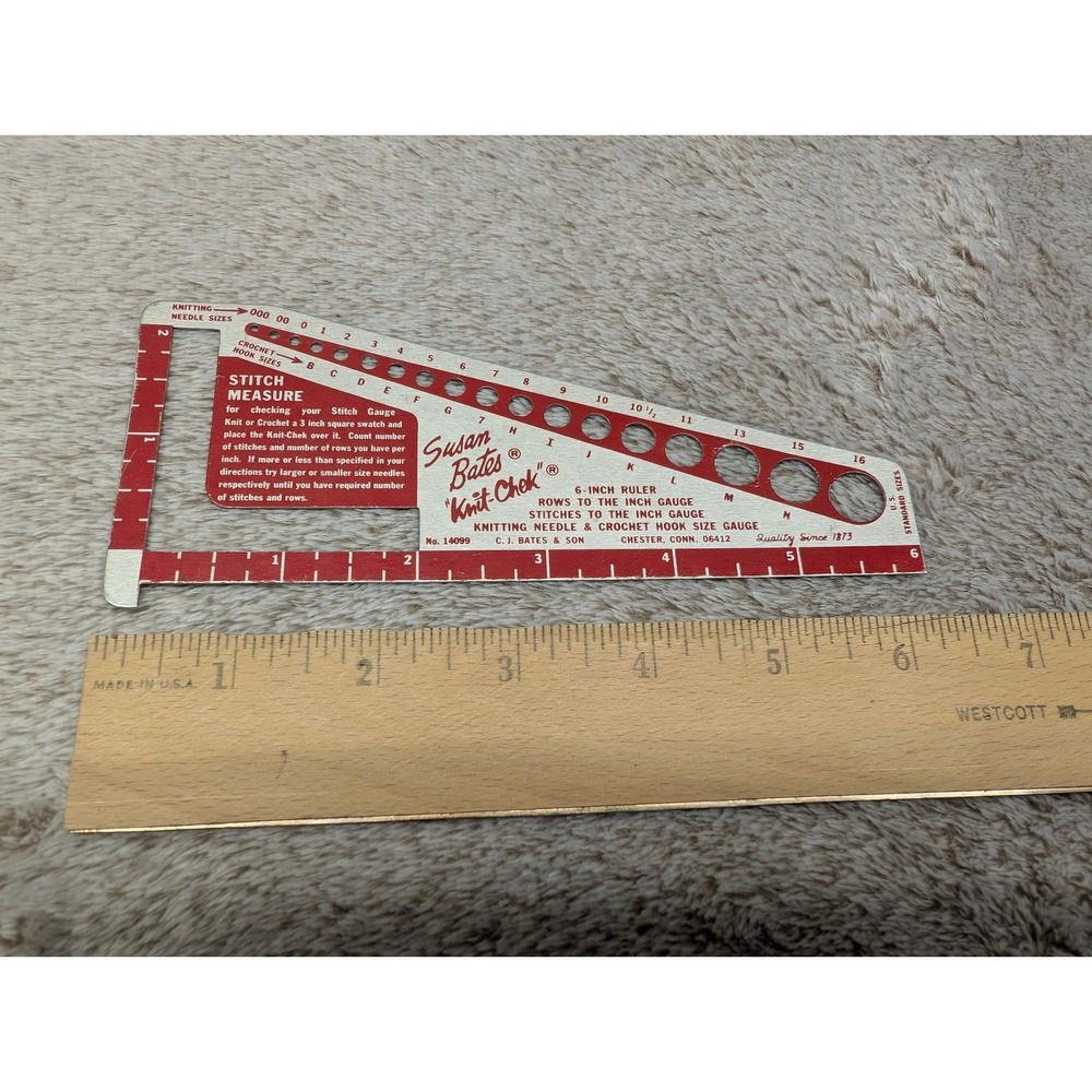 Vintage Susan Bates Knit-Chek Metal Knitting Needle Crochet Hook Gauge Ruler‎